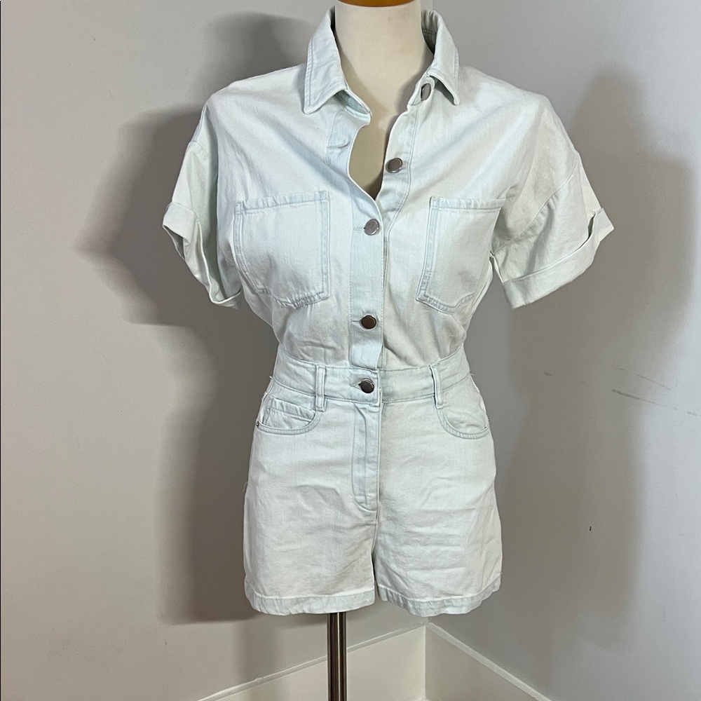 Zara Light Denim Short-Sleeve Romper